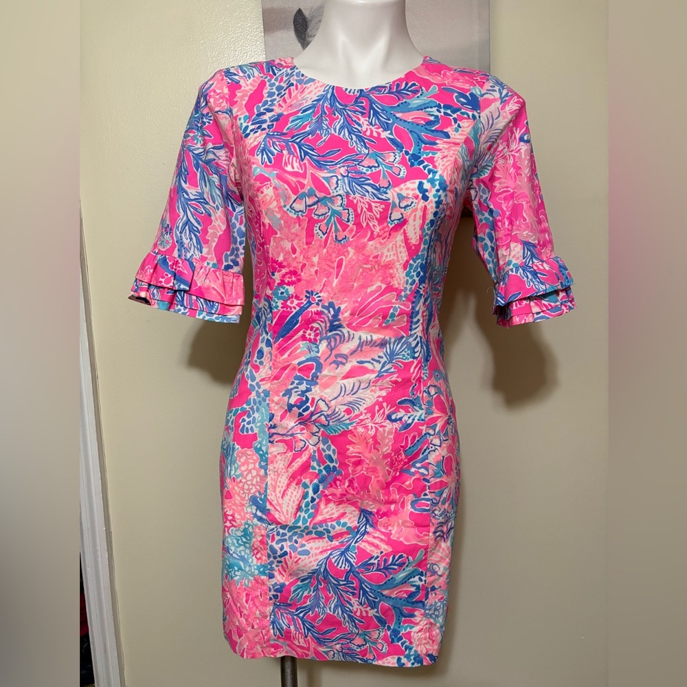 LILLY PULITZER Fiesta Sheath Pascha Hot Pink Aquadesiac Ruffle Dress
Size 0 - Picture 5 of 16